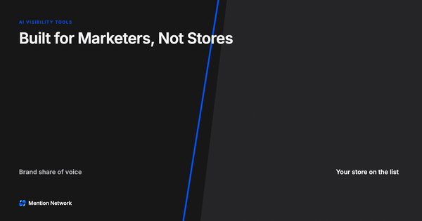 Split cover: a brand-visibility tool tracks brand share of voice on one side, a store-visibility tool shows whether your store makes the where-to-buy list on the other