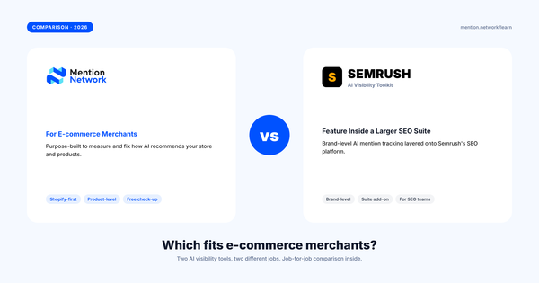 Cover: Semrush AI Visibility Toolkit vs Mention Network for e-commerce